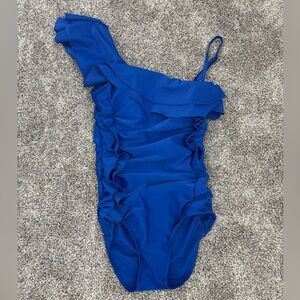 Women’s XS/S ruffle one sleeve royal blue one piece swimsuit